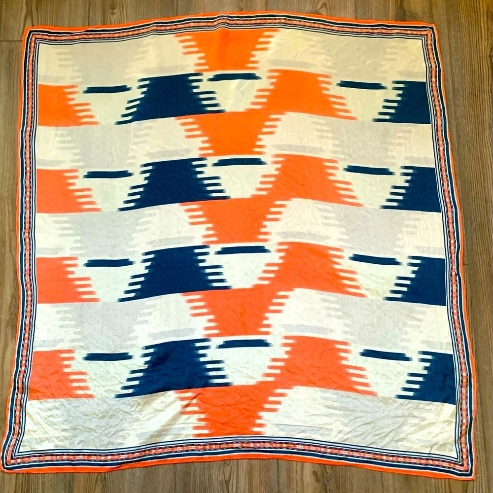 Kenzie Vibrant Orange and Blue Patterned silk Scarf